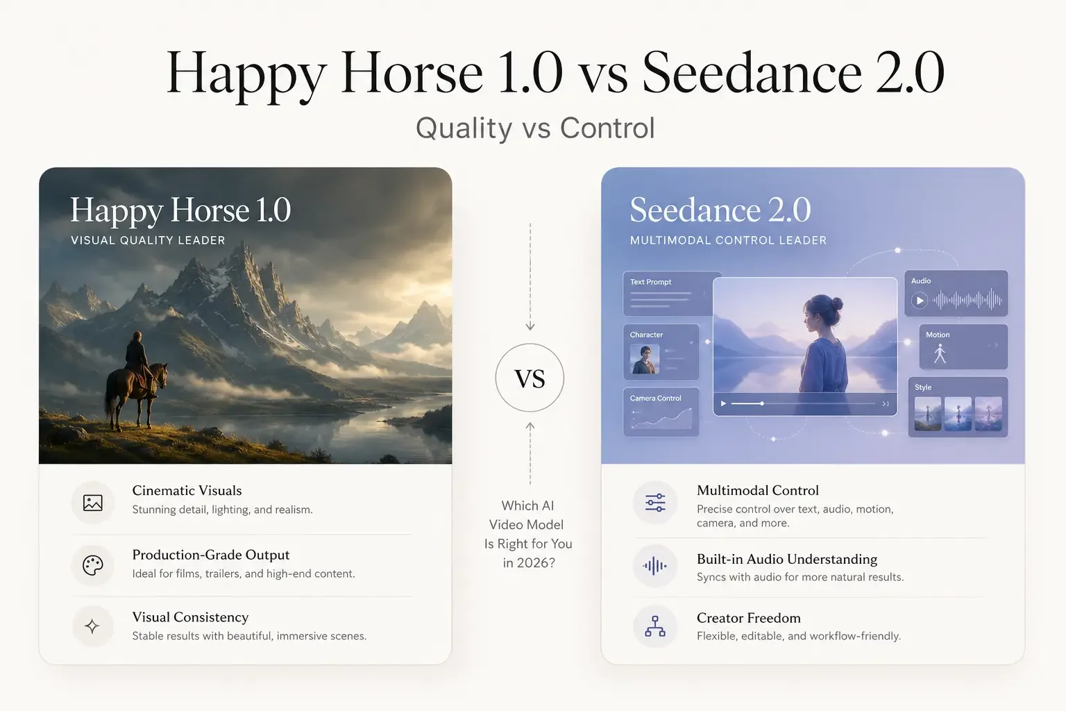 Happy Horse 1.0 vs Seedance 2.0 : lequel choisir pour la qualité, l’audio et le contrôle ?